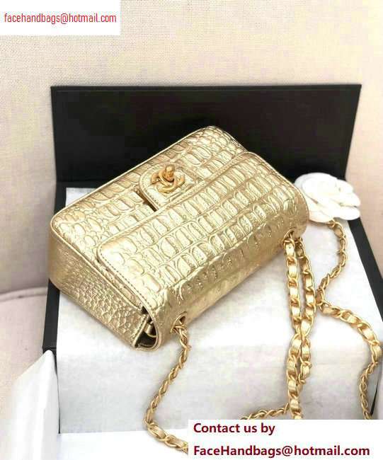Chanel Metallic Crocodile Embossed Calfskin Mini Classic Flap Bag A69900 Gold 2020 - Click Image to Close