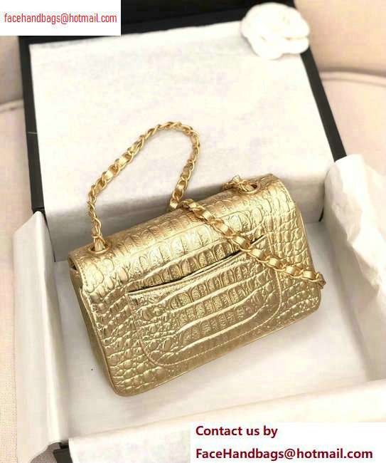 Chanel Metallic Crocodile Embossed Calfskin Mini Classic Flap Bag A69900 Gold 2020 - Click Image to Close