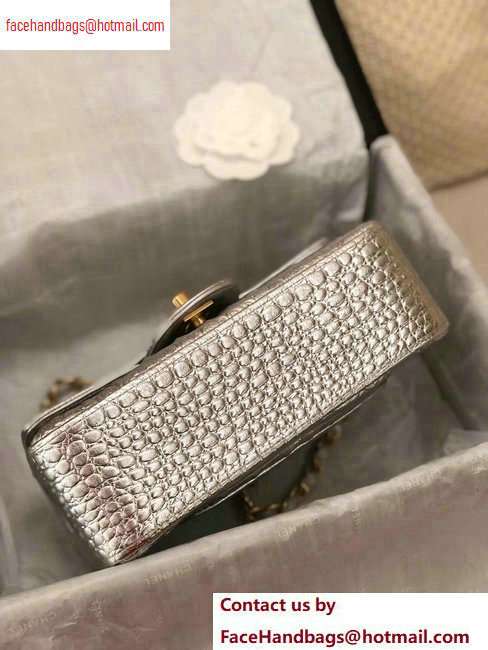 Chanel Metallic Crocodile Embossed Calfskin Mini Classic Flap Bag A69900 Silver 2020