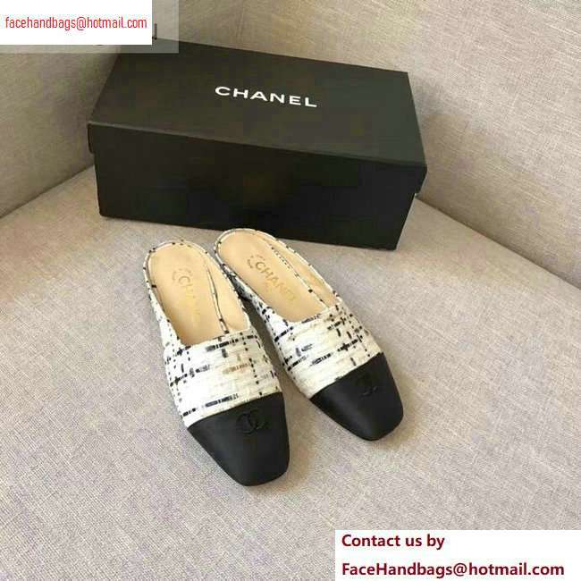 Chanel Mules Slipper Sandals Tweed White/Black 2020