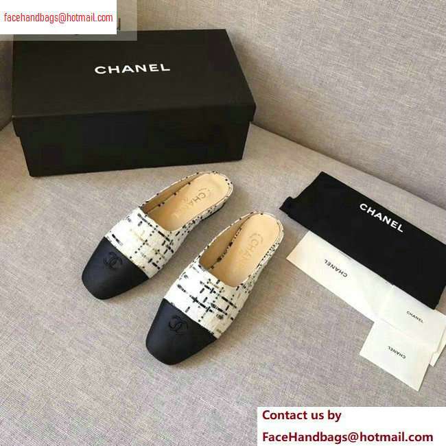 Chanel Mules Slipper Sandals Tweed White/Black 2020