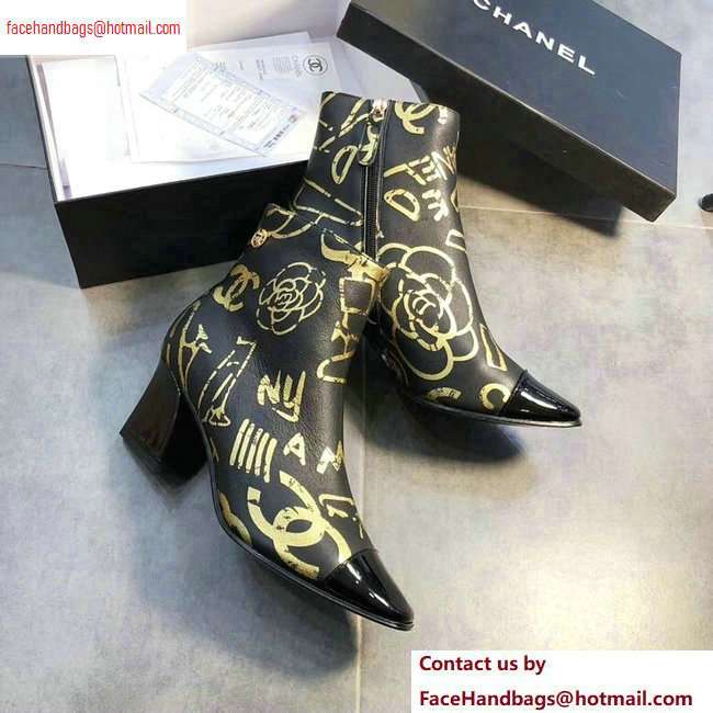 Chanel Printed Lambskin and Patent Calfskin Ankle Boots G35073 2020