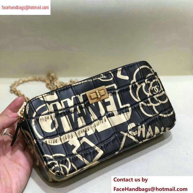 Chanel Reissue 2.55 Crocodile Embossed Printed Leather Clutch With Chain Bag AP0583 Black 2020