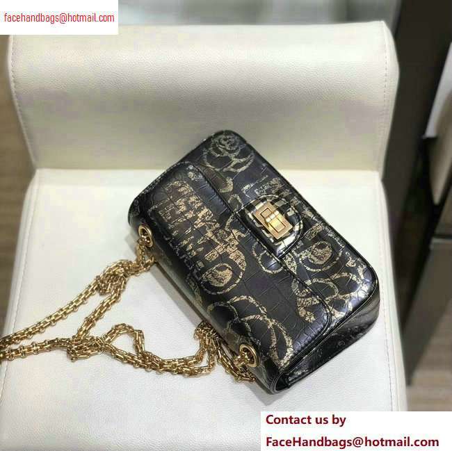 Chanel Reissue 2.55 Graffiti Crocodile Embossed Small Flap Bag AS0874 Black/Gold 2020