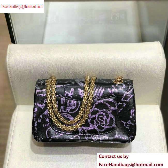 Chanel Reissue 2.55 Graffiti Crocodile Embossed Small Flap Bag AS0874 Black/Pink 2020