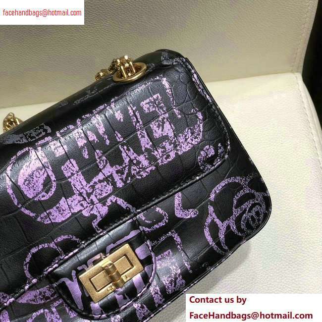 Chanel Reissue 2.55 Graffiti Crocodile Embossed Small Flap Bag AS0874 Black/Pink 2020 - Click Image to Close