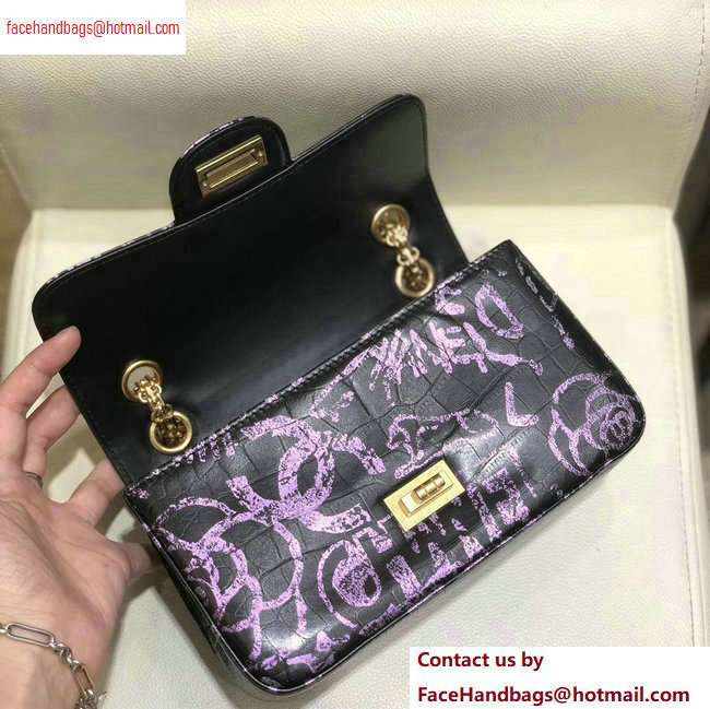 Chanel Reissue 2.55 Graffiti Crocodile Embossed Small Flap Bag AS0874 Black/Pink 2020