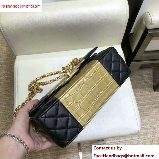Chanel Reissue 2.55 Lambskin and Crocodile Embossed Calfskin 225 Flap Bag A37586 Black/Gold/Black 2020