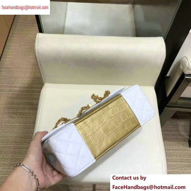Chanel Reissue 2.55 Lambskin and Crocodile Embossed Calfskin 225 Flap Bag A37586 White/Gold/White 2020 - Click Image to Close