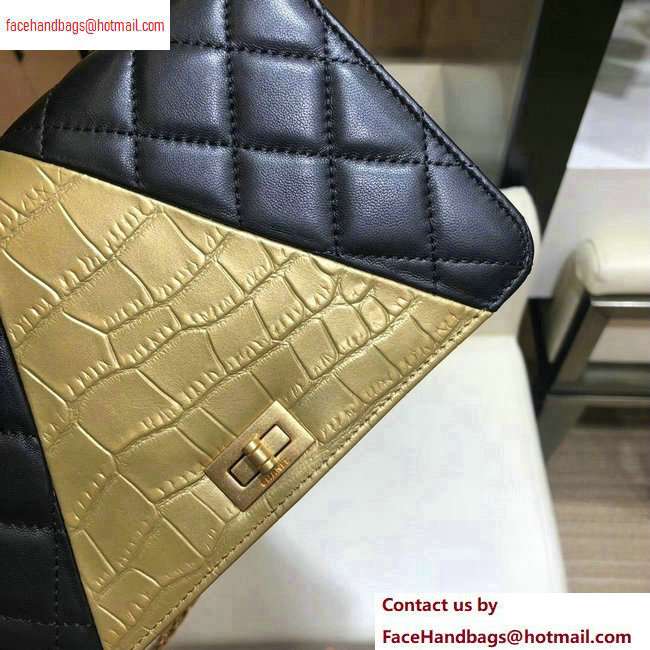 Chanel Reissue 2.55 Lambskin and Crocodile Embossed Calfskin Wallet on Chain WOC Bag AP0612 Black/Gold 2020