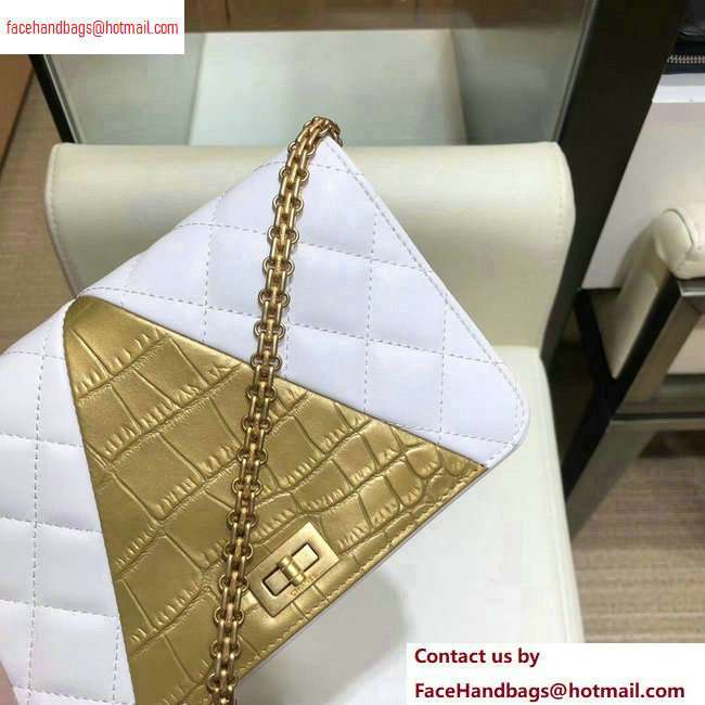 Chanel Reissue 2.55 Lambskin and Crocodile Embossed Calfskin Wallet on Chain WOC Bag AP0612 White/Gold 2020 - Click Image to Close