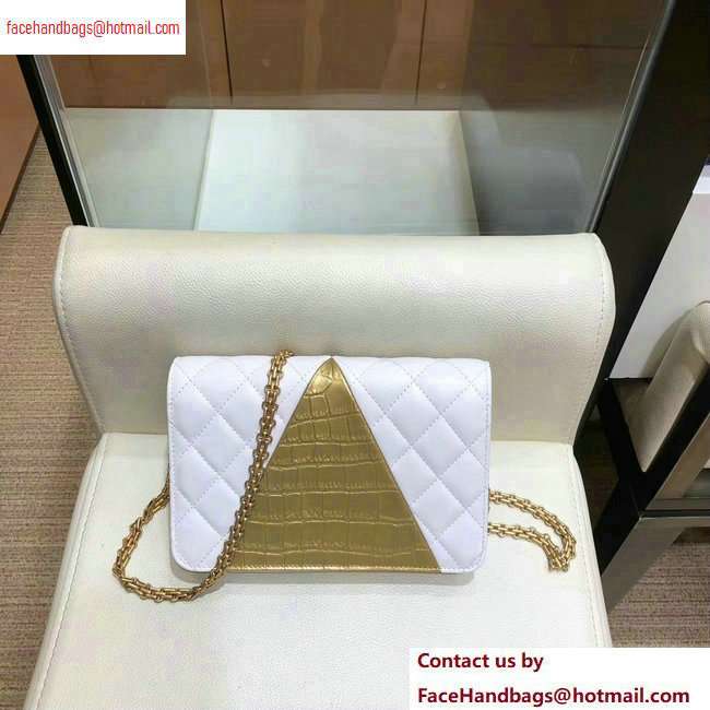 Chanel Reissue 2.55 Lambskin and Crocodile Embossed Calfskin Wallet on Chain WOC Bag AP0612 White/Gold 2020