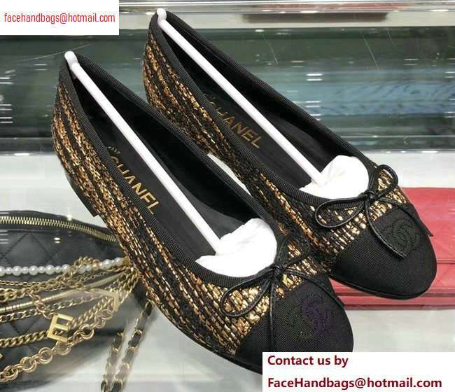 Chanel Tweed and Grosgrain Classic Bow Ballerinas Flats G02819 Black/Gold 2020