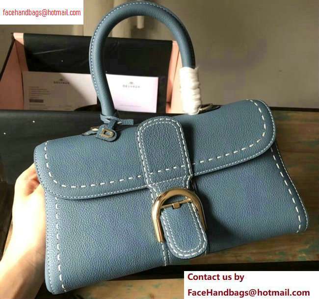 Delvaux Brillant East/West Mini Tote Bag In Togo Leather Large Denim Blue - Click Image to Close