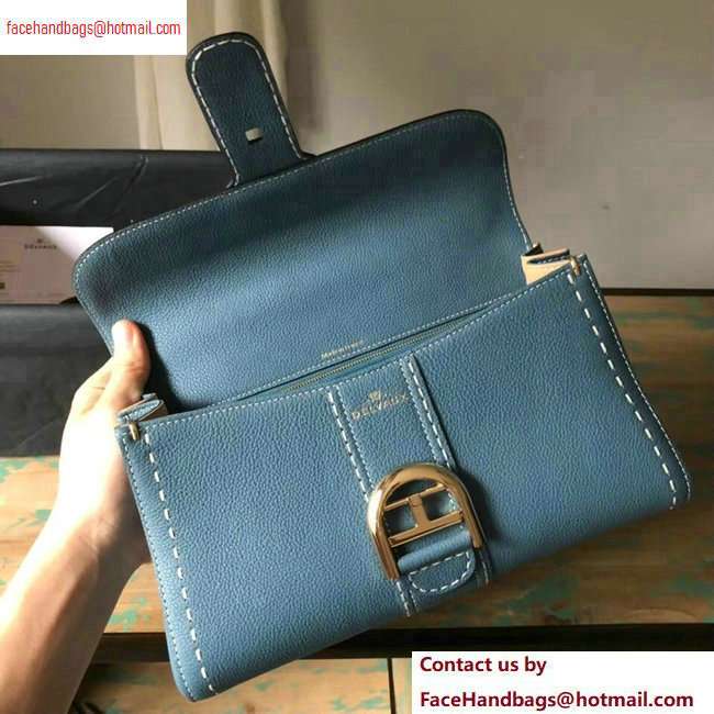 Delvaux Brillant East/West Mini Tote Bag In Togo Leather Large Denim Blue
