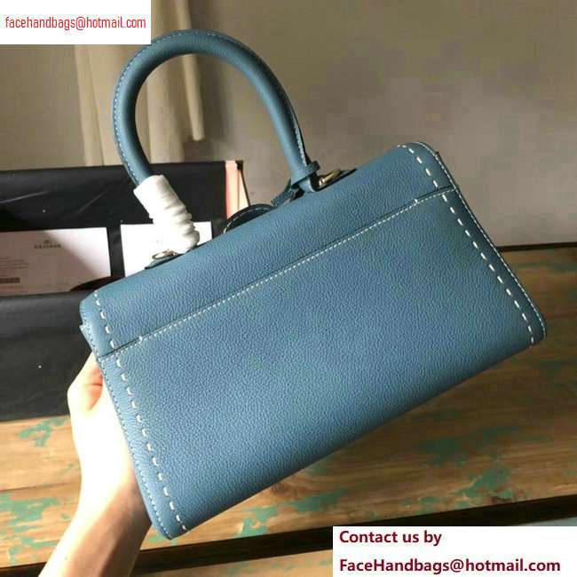 Delvaux Brillant East/West Mini Tote Bag In Togo Leather Large Denim Blue - Click Image to Close