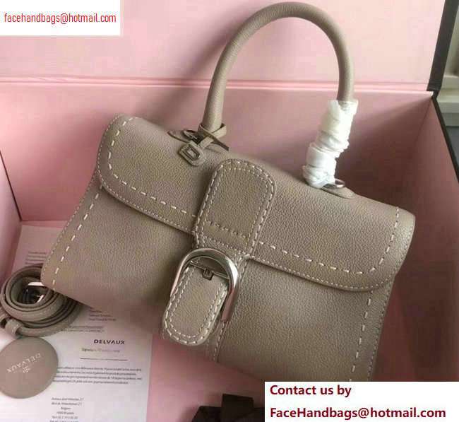 Delvaux Brillant East/West Mini Tote Bag In Togo Leather Large Light Gray - Click Image to Close