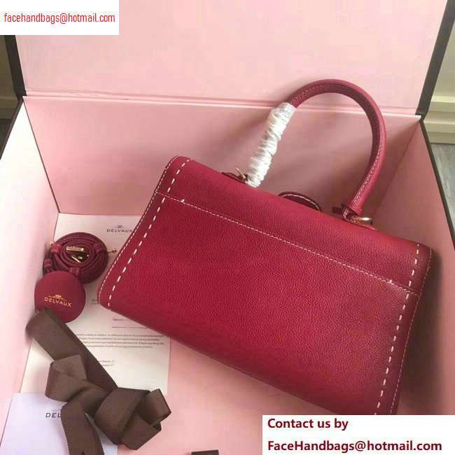 Delvaux Brillant East/West Mini Tote Bag In Togo Leather Large Raspberry Red - Click Image to Close