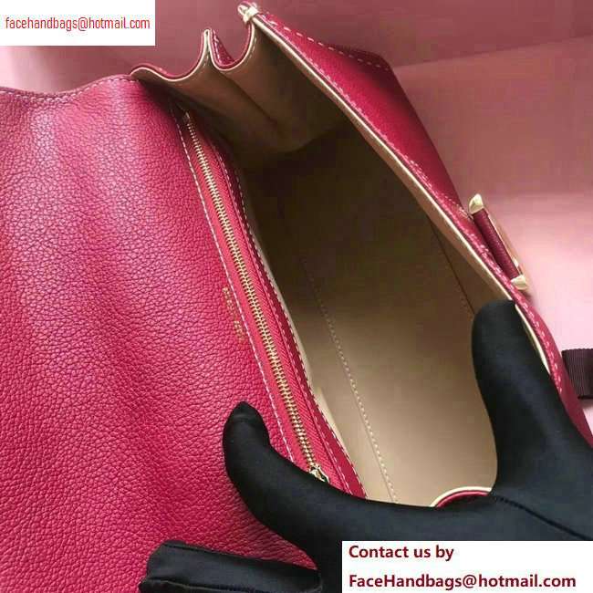 Delvaux Brillant East/West Mini Tote Bag In Togo Leather Large Raspberry Red
