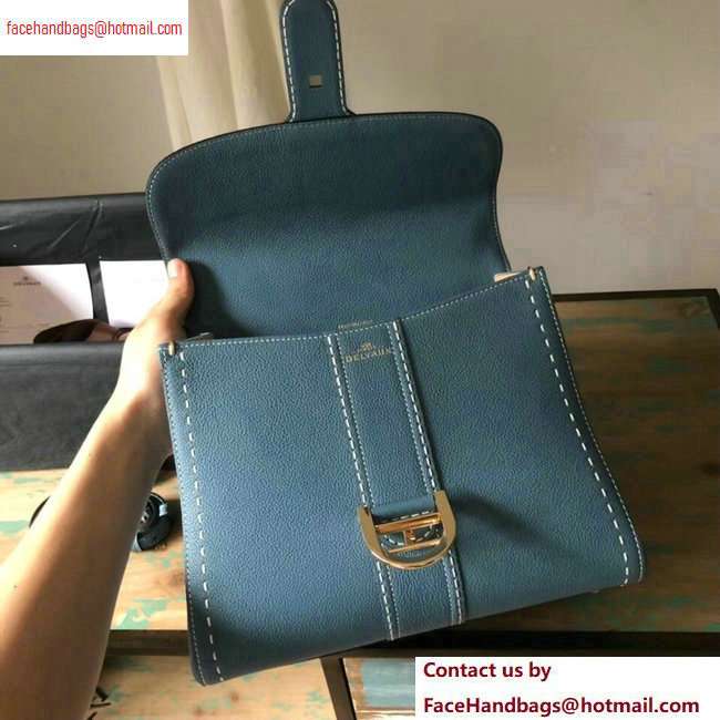 Delvaux Brillant Medium Tote Bag In Togo Leather Denim Blue