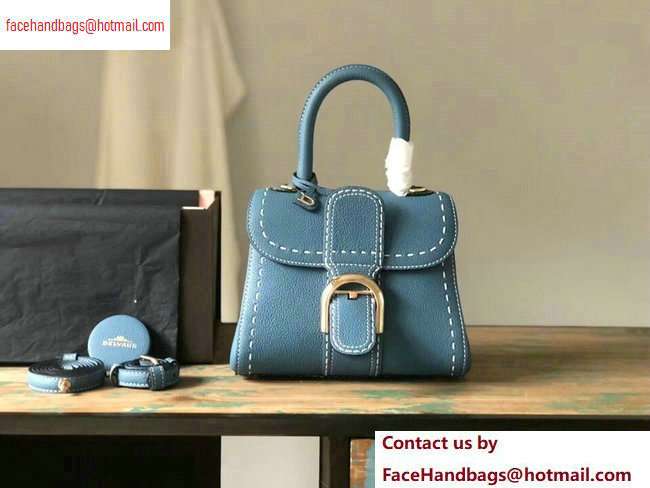 Delvaux Brillant Small Tote Bag In Togo Leather Denim Blue - Click Image to Close