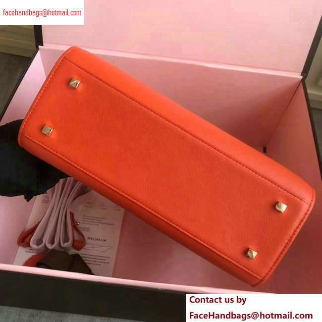 Delvaux Calfskin Tempete MM Top Handle Tote Bag Orange Red