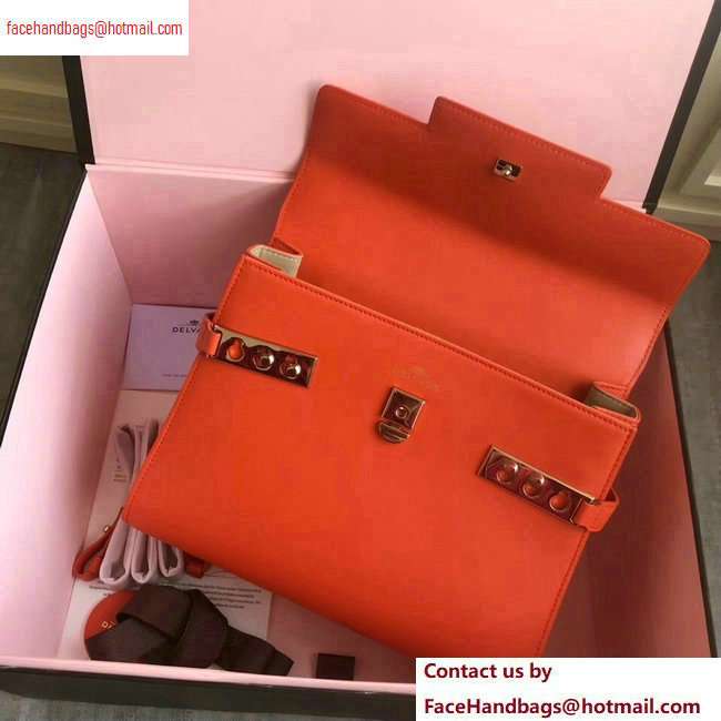 Delvaux Calfskin Tempete MM Top Handle Tote Bag Orange Red - Click Image to Close