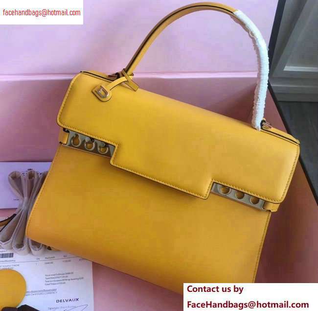 Delvaux Calfskin Tempete MM Top Handle Tote Bag Yellow - Click Image to Close