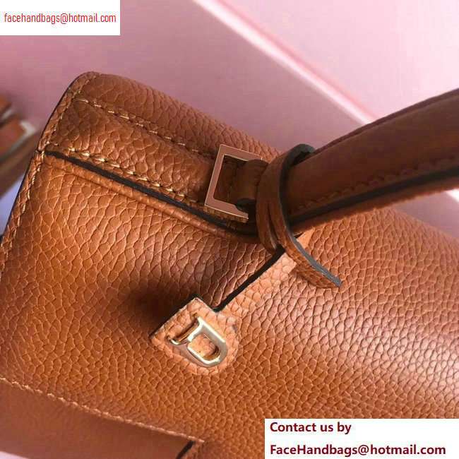 Delvaux Togo Leather Tempete MM Top Handle Tote Bag Caramel