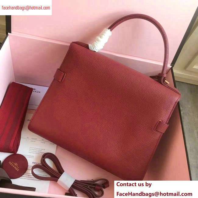 Delvaux Togo Leather Tempete MM Top Handle Tote Bag Red