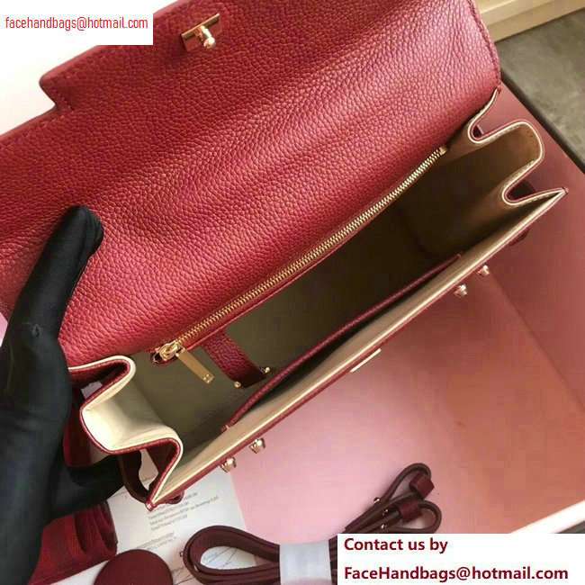 Delvaux Togo Leather Tempete MM Top Handle Tote Bag Red