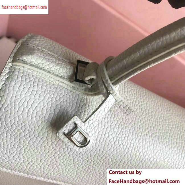Delvaux Togo Leather Tempete MM Top Handle Tote Bag White