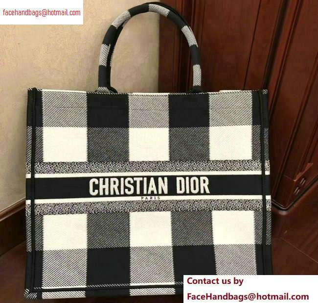 Dior Book Tote Bag In Embroidered Canvas Check Black 2020