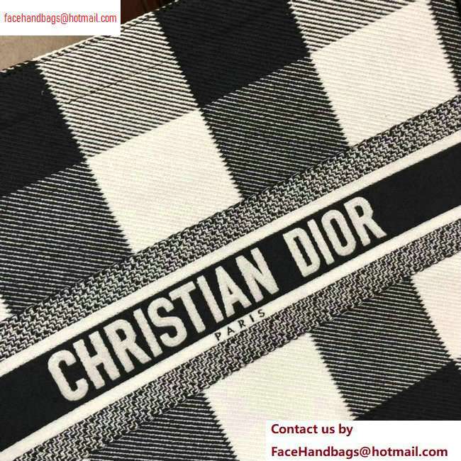 Dior Book Tote Bag In Embroidered Canvas Check Black 2020 - Click Image to Close