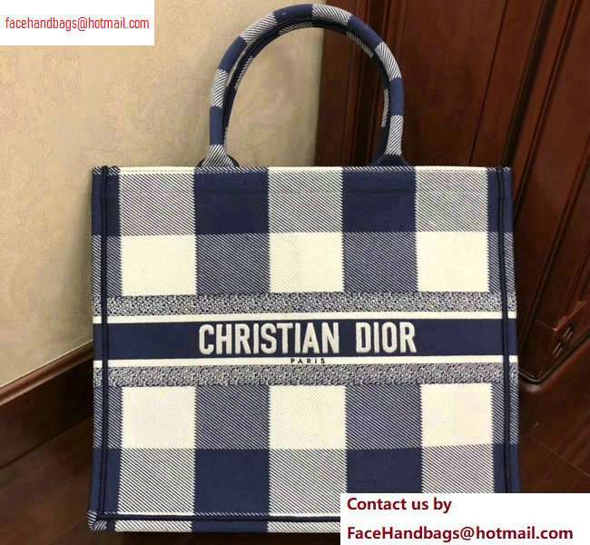 Dior Book Tote Bag In Embroidered Canvas Check Blue 2020
