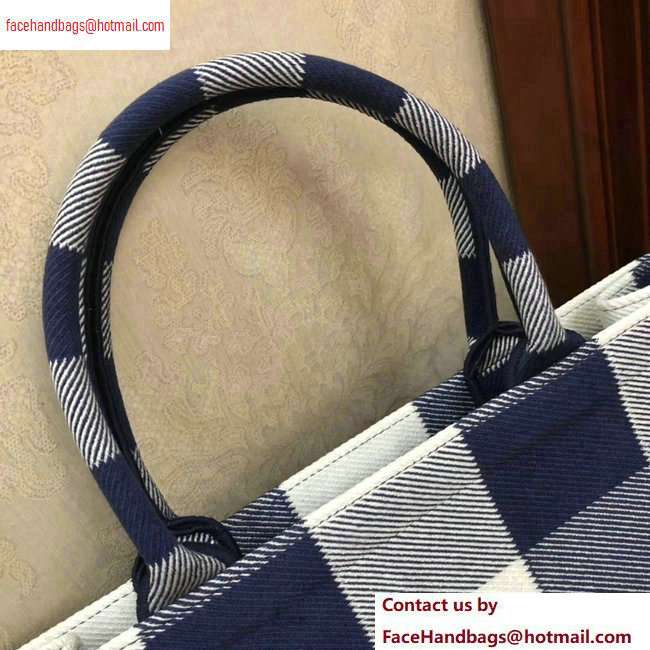 Dior Book Tote Bag In Embroidered Canvas Check Blue 2020