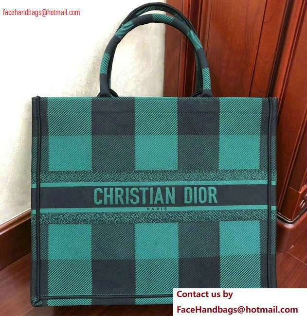 Dior Book Tote Bag In Embroidered Canvas Check Green 2020
