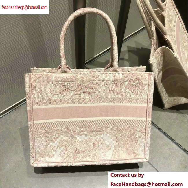Dior Book Tote Bag In Embroidered Canvas pink 2020