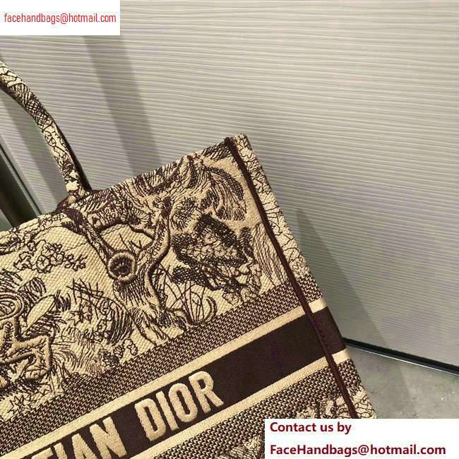 Dior Book Tote Bag In Toile de Jouy motif Embroidered burgundy 2020