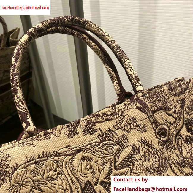 Dior Book Tote Bag In Toile de Jouy motif Embroidered burgundy 2020