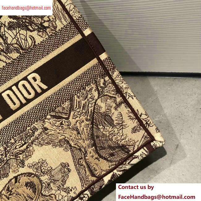 Dior Book Tote Bag In Toile de Jouy motif Embroidered burgundy 2020 - Click Image to Close