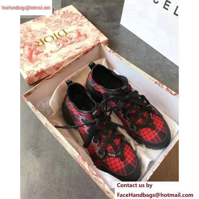 Dior D-Connect Sneakers in Neoprene Tartan Black/Red 2020