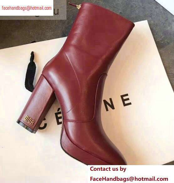 Dior Heel 10cm D-Rise Zipped Ankle Boots Leather Dark Red 2020 Dior Heel 10cm D-Rise Zipped Ankle Boots Leather Dark Red 2020