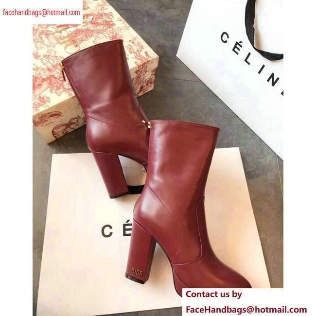 Dior Heel 10cm D-Rise Zipped Ankle Boots Leather Dark Red 2020 - Click Image to Close