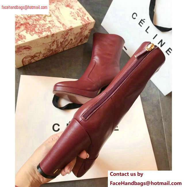 Dior Heel 10cm D-Rise Zipped Ankle Boots Leather Dark Red 2020 - Click Image to Close