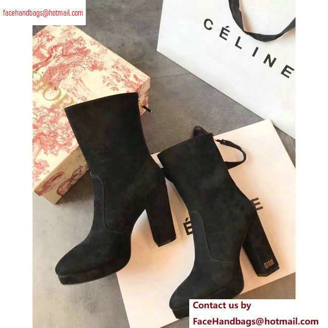 Dior Heel 10cm D-Rise Zipped Ankle Boots Suede Black 2020