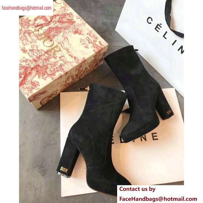 Dior Heel 10cm D-Rise Zipped Ankle Boots Suede Black 2020 - Click Image to Close