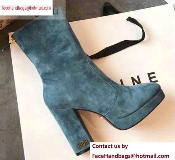 Dior Heel 10cm D-Rise Zipped Ankle Boots Suede Cyan 2020