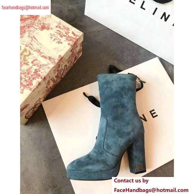 Dior Heel 10cm D-Rise Zipped Ankle Boots Suede Cyan 2020 - Click Image to Close