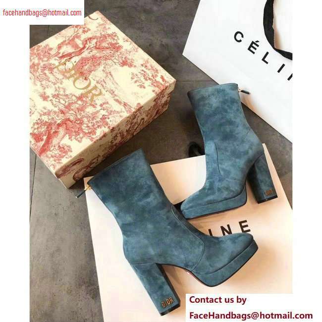Dior Heel 10cm D-Rise Zipped Ankle Boots Suede Cyan 2020